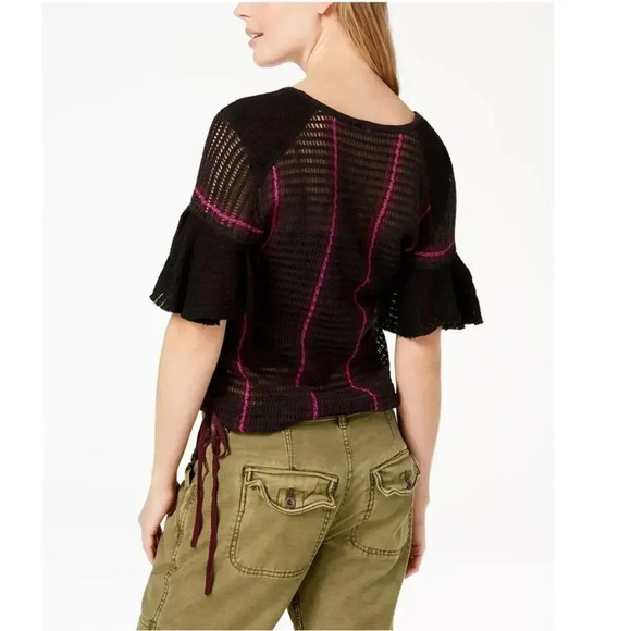 NWT Free People Babes Only Sweater Tee In Black with Pink Purple Stripe Size XS - Picture 2 of 6